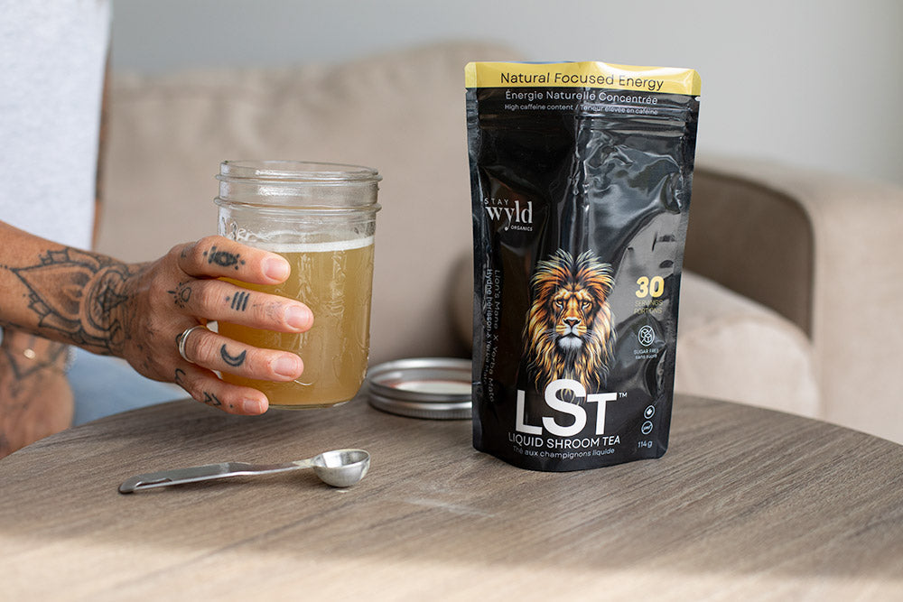 LST our Natural Energy Drink with Yerba Mate and Lion's Mane doesn't have the Spike and Jitters of Coffee and Traditional Energy Drinks